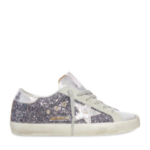 SUPER-STAR IN LEATHER WITH SILVER GLITTER Golden Goose Deluxe Brand