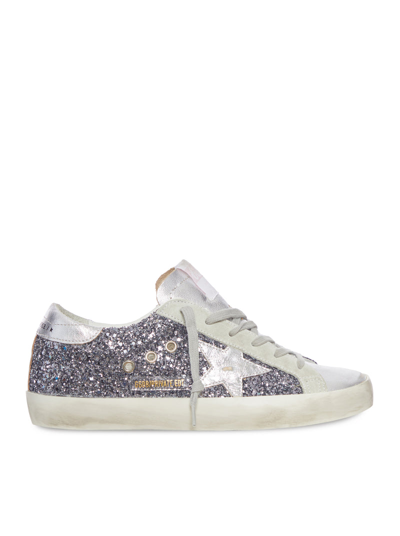 SUPER-STAR IN LEATHER WITH SILVER GLITTER Golden Goose Deluxe Brand