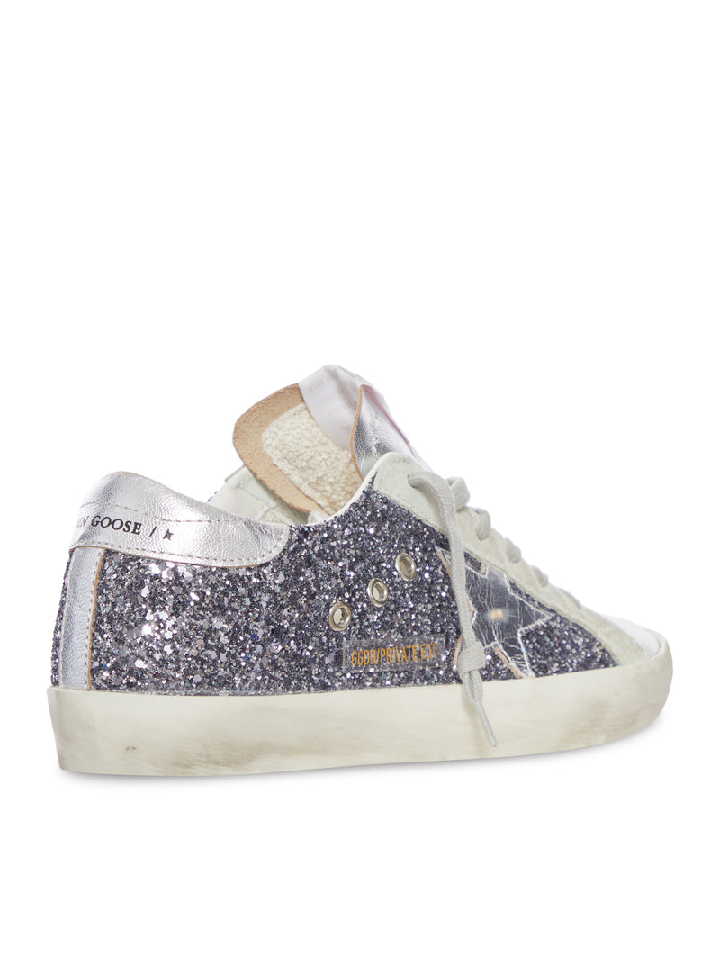 SUPER-STAR IN LEATHER WITH SILVER GLITTER Golden Goose Deluxe Brand